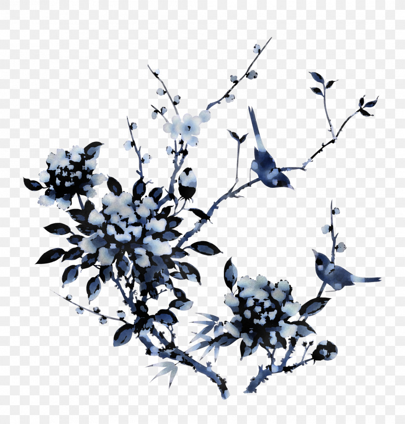 Twig Cobalt Blue Leaf Tree Black And White, PNG, 2115x2215px, Twig, Biology, Black, Black And White, Blue Download Free