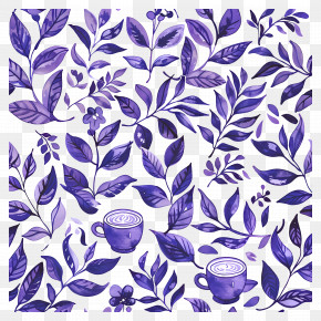 Coffee Pattern - Purple Leaves Pattern PNG