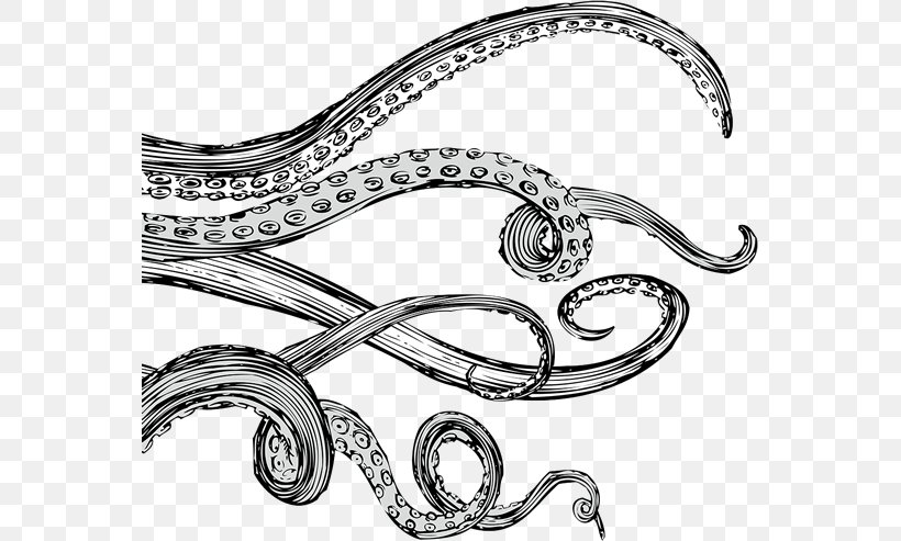 Tentacle Octopus Drawing Sticker, PNG, 561x493px, Tentacle, Art, Black And White, Body Jewelry, Decal Download Free