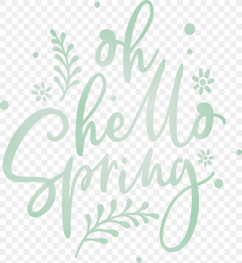 Floral Design, PNG, 2769x3000px, Hello Spring, Branch, Calligraphy, Floral Design, Green Download Free