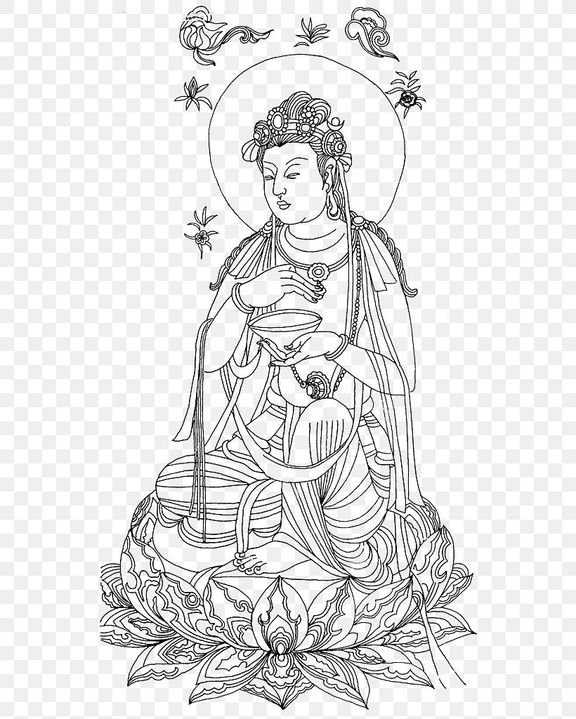 Guan Yin Of The South Sea Of Sanya Guanyin Bodhisattva Buddhahood, PNG, 568x1024px, Watercolor, Cartoon, Flower, Frame, Heart Download Free