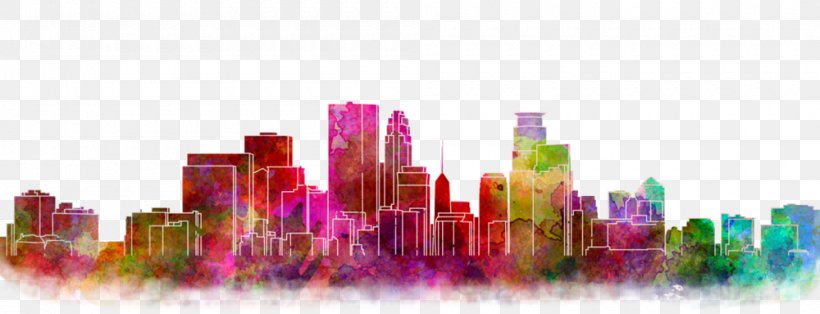 Minneapolis Watercolor Painting Skyline, PNG, 1000x383px, Minneapolis, Art, Canvas Print, City, Magenta Download Free