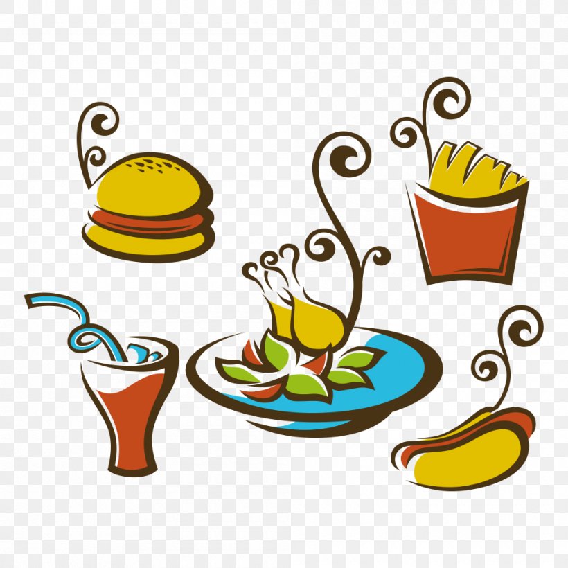 Hamburger French Fries Hot Dog Fast Food, PNG, 1000x1000px, Hamburger, Area, Artwork, Chicken Meat, Clip Art Download Free