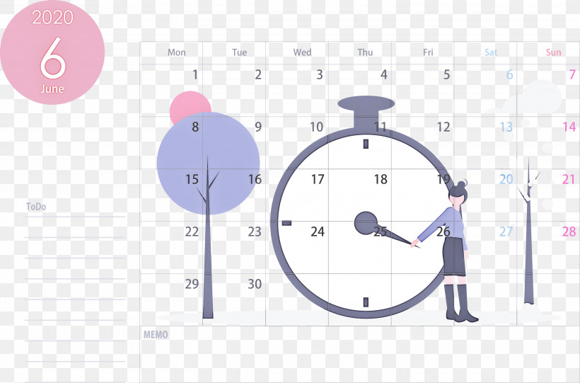 June 2020 Calendar 2020 Calendar, PNG, 3000x1982px, 2020 Calendar, June 2020 Calendar, Circle, Clock, Diagram Download Free