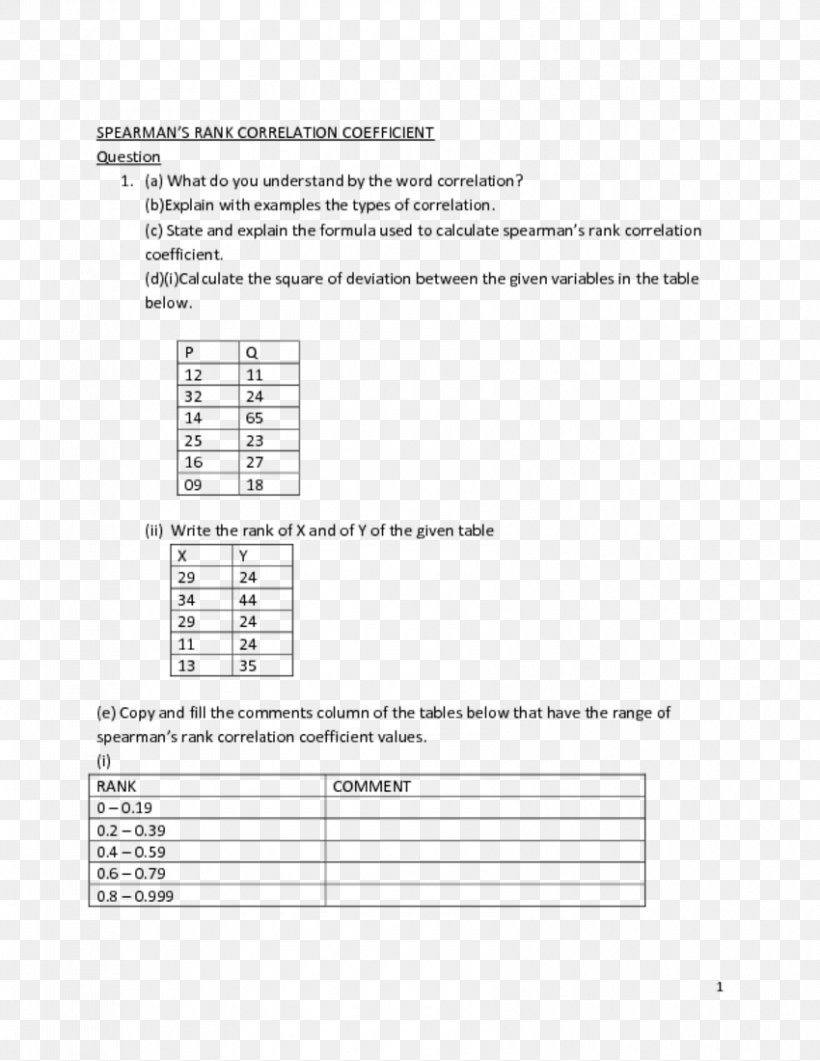Spearman's Rank Correlation Coefficient Correlation And Dependence Line, PNG, 850x1100px, Rank Correlation, Area, Calculation, Charles Spearman, Coefficient Download Free