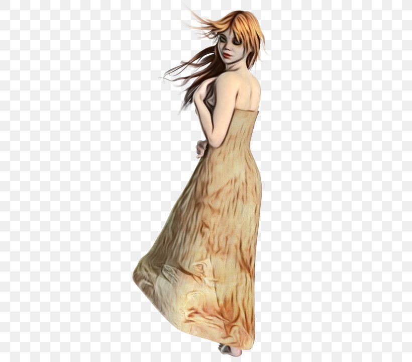Clothing Dress Gown Shoulder Beige, PNG, 556x720px, Watercolor, Beige, Clothing, Drawing, Dress Download Free