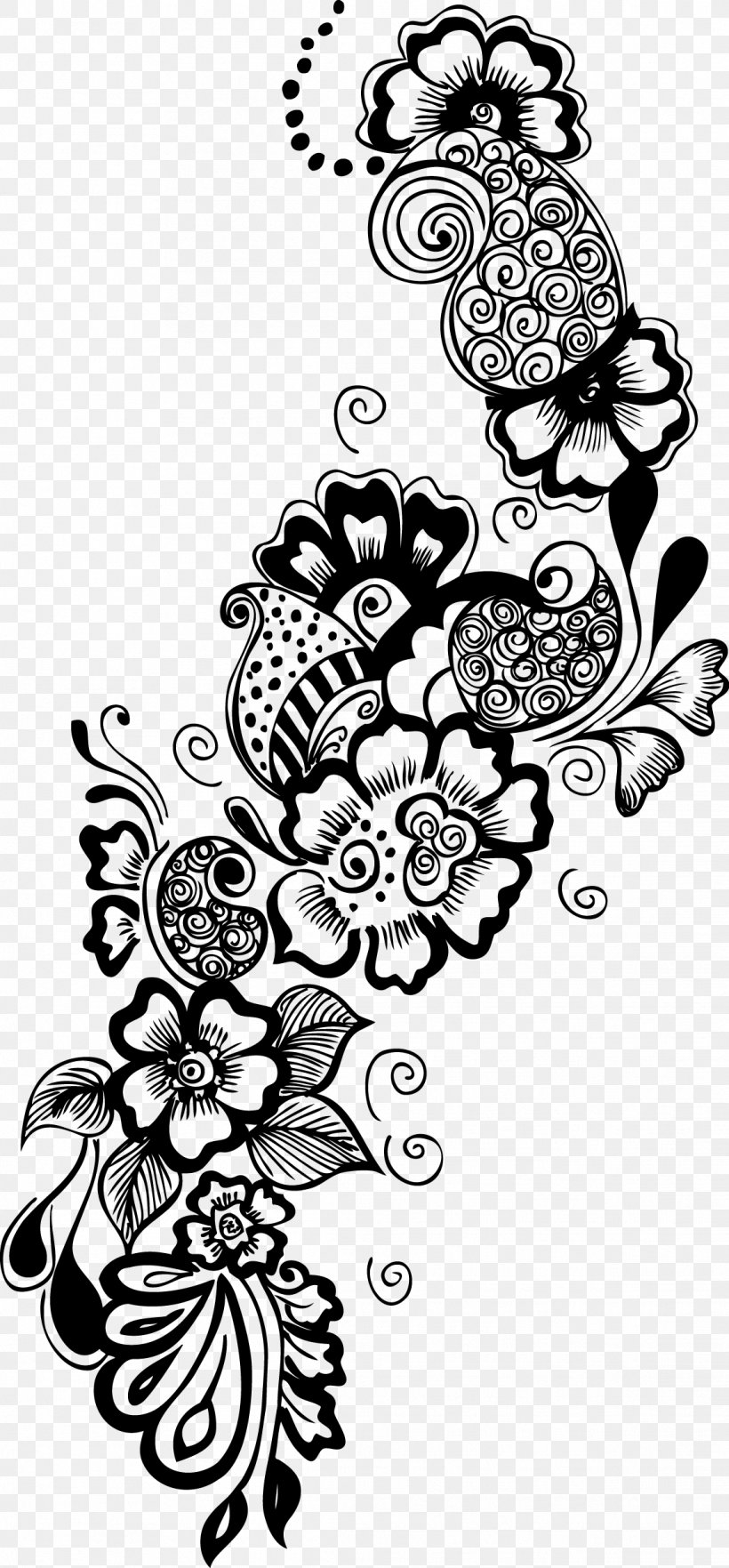 Flower, PNG, 1139x2450px, Flower, Art, Black, Black And White, Decorative Arts Download Free