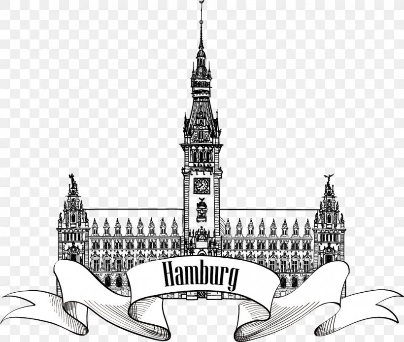 Hamburg Nottingham Drawing Sketch, PNG, 982x832px, Hamburg, Black And White, Brand, Building, City Hall Download Free
