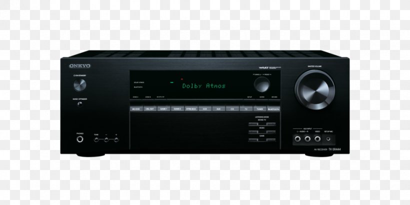 Home Theater Systems AV Receiver Dolby Atmos Onkyo TX-SR444, PNG, 976x488px, 51 Surround Sound, 71 Surround Sound, Home Theater Systems, Audio, Audio Equipment Download Free