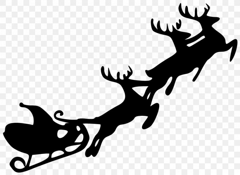 Santa Claus Reindeer Sled Clip Art, PNG, 921x674px, Santa Claus, Black And White, Christmas, Christmas Eve, Deer Download Free