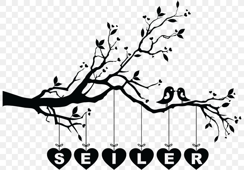 birds on tree clipart black and white