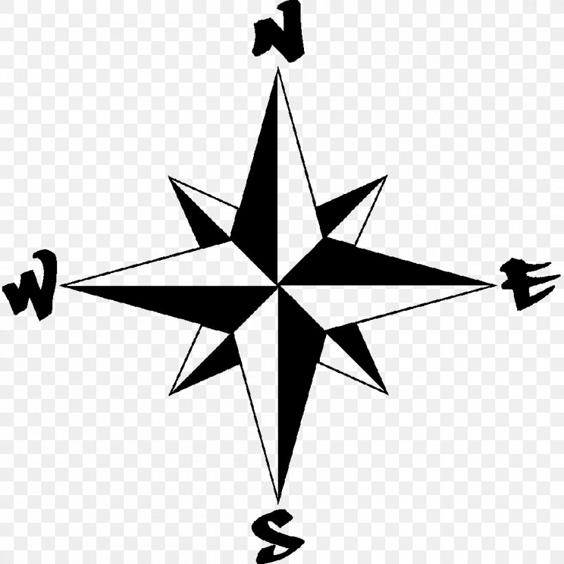 Compass Rose Clip Art, PNG, 1000x1000px, Compass Rose, Artwork, Black And White, Cardinal Direction, Compass Download Free
