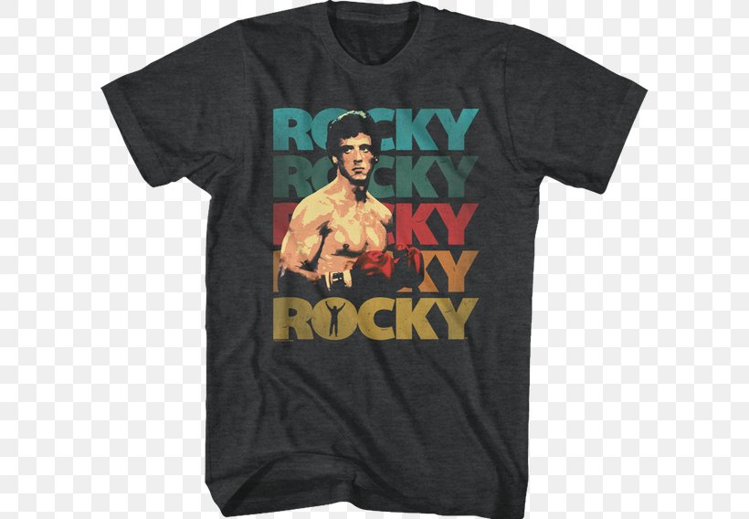 Printed T-shirt Rocky Balboa Mickey Goldmill, PNG, 600x568px, Tshirt, Active Shirt, Black, Brand, Clothing Download Free