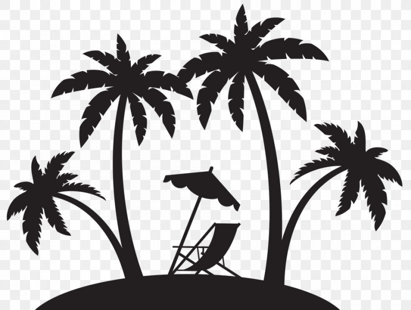 Beach Shore Silhouette Clip Art, PNG, 952x720px, Beach, Adirondack Chair, Arecales, Art, Black And White Download Free