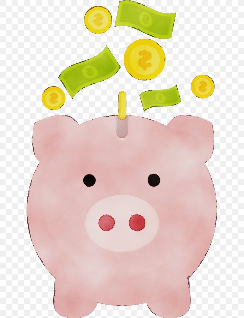 Piggy Bank, PNG, 641x1066px, Watercolor, Cartoon, Livestock, Paint, Piggy Bank Download Free