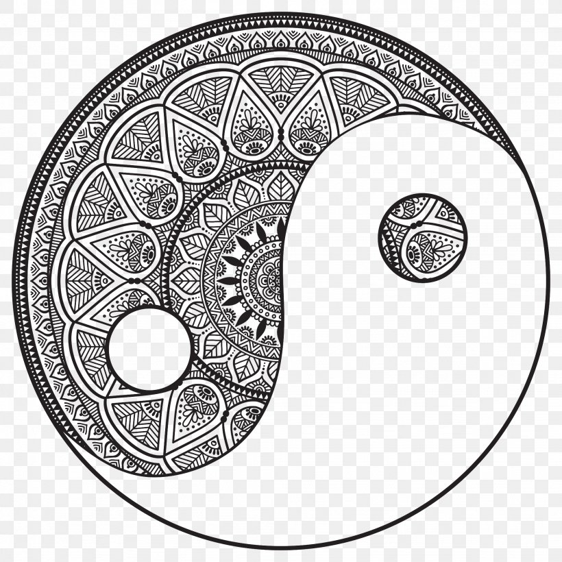 Mandala Coloring Book Drawing Yin And Yang Symbol, PNG, 2048x2048px, Mandala, Adult, Area, Black And White, Book Download Free