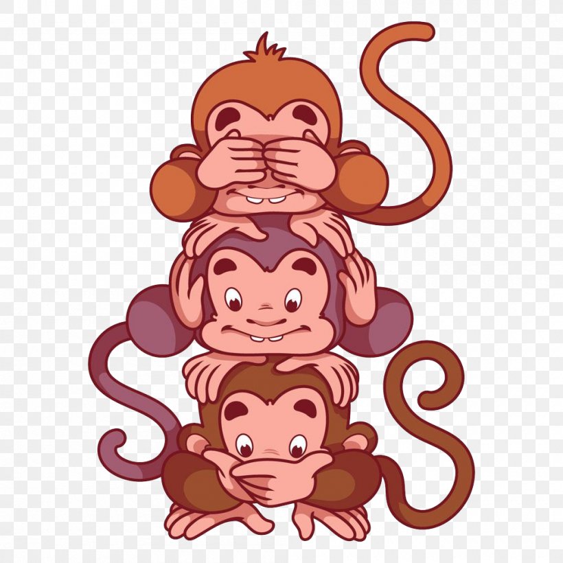 Three Wise Monkeys Cartoon Illustration, PNG, 1000x1000px, Three Wise Monkeys, Art, Cartoon, Drawing, Fictional Character Download Free