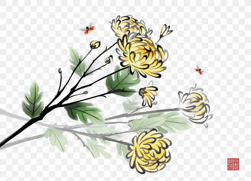 Chrysanthemum Xd7grandiflorum Ink Wash Painting Double Ninth Festival, PNG, 3425x2480px, Chrysanthemum Xd7grandiflorum, Art, Birdandflower Painting, Branch, Chinese Painting Download Free