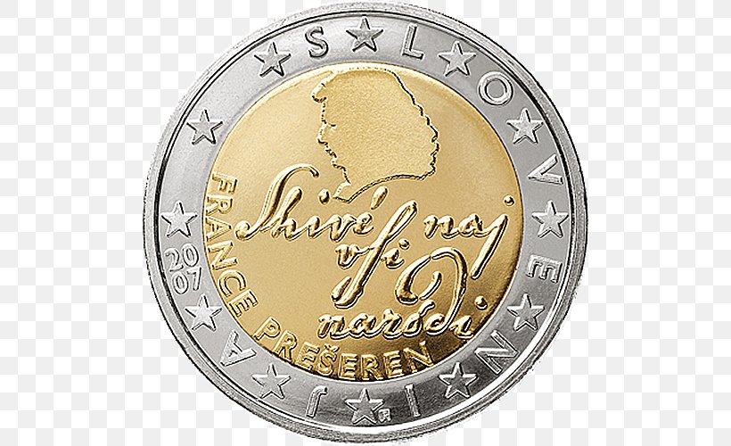 2 Euro Coin Slovenian Euro Coins, PNG, 500x500px, 2 Euro Coin, 2 Euro Commemorative Coins, Cash, Coin, Commemorative Coin Download Free