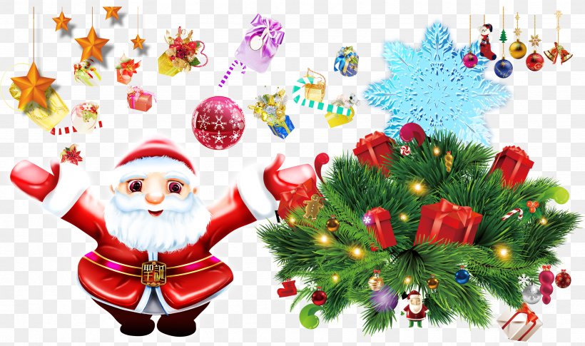 Christmas Tree Santa Claus Christmas Ornament, PNG, 3376x2000px, Christmas Tree, Art, Branch, Christmas, Christmas Decoration Download Free