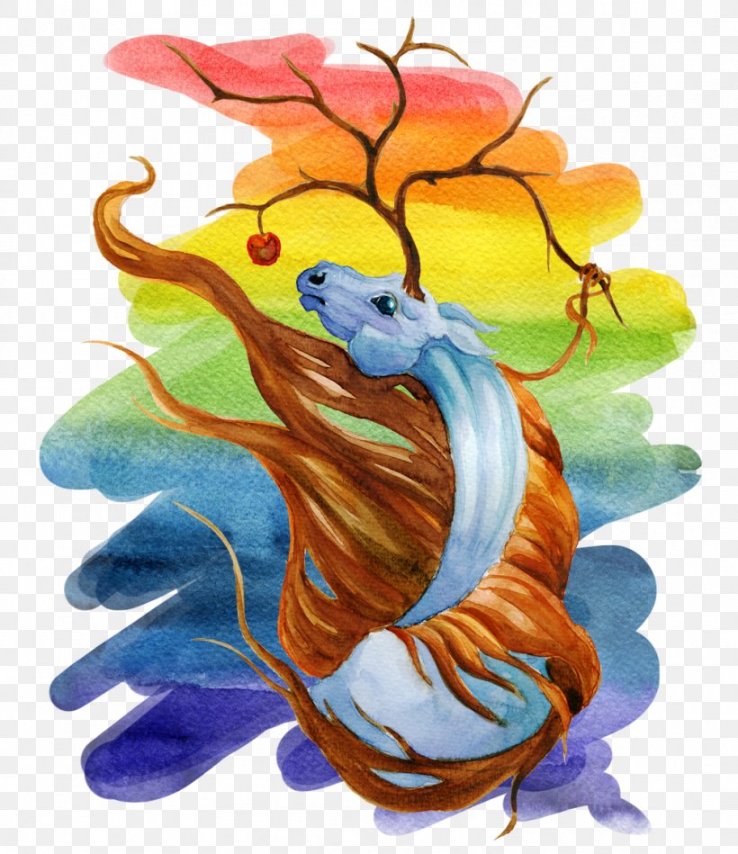 Watercolor Painting Rainbow Illustration, PNG, 994x1151px, Watercolor Painting, Art, Blue, Color, Dragon Download Free