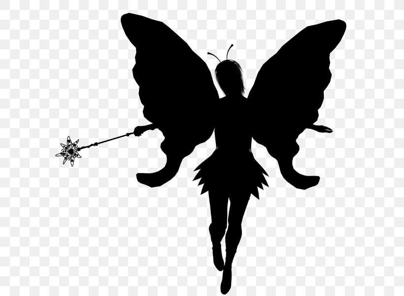 Silhouette Fairy Clip Art, PNG, 600x600px, Silhouette, Art, Black And White, Brush Footed Butterfly, Butterfly Download Free