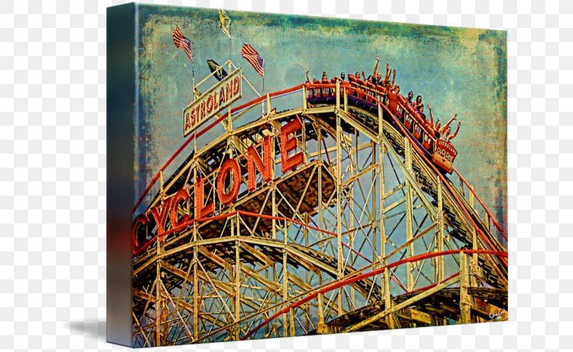 Coney Island Cyclone Wooden Roller Coaster Six Flags Great America Art, PNG, 650x504px, Roller Coaster, Amusement Park, Amusement Ride, Art, Canvas Download Free