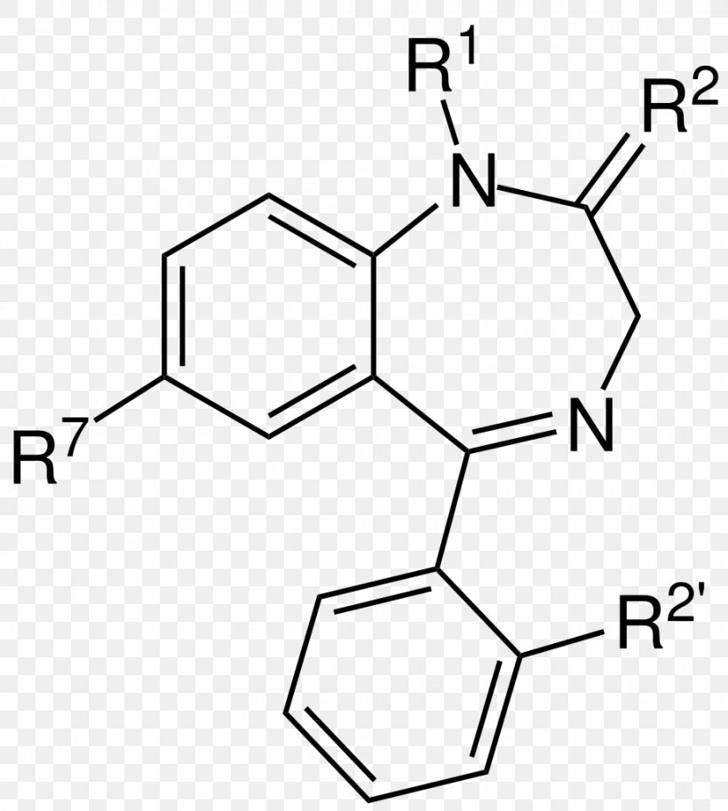 Diazepam Benzodiazepine Chemical Formula Molecular Formula Chlordiazepoxide, PNG, 919x1024px, Diazepam, Alprazolam, Area, Benzodiazepine, Black Download Free