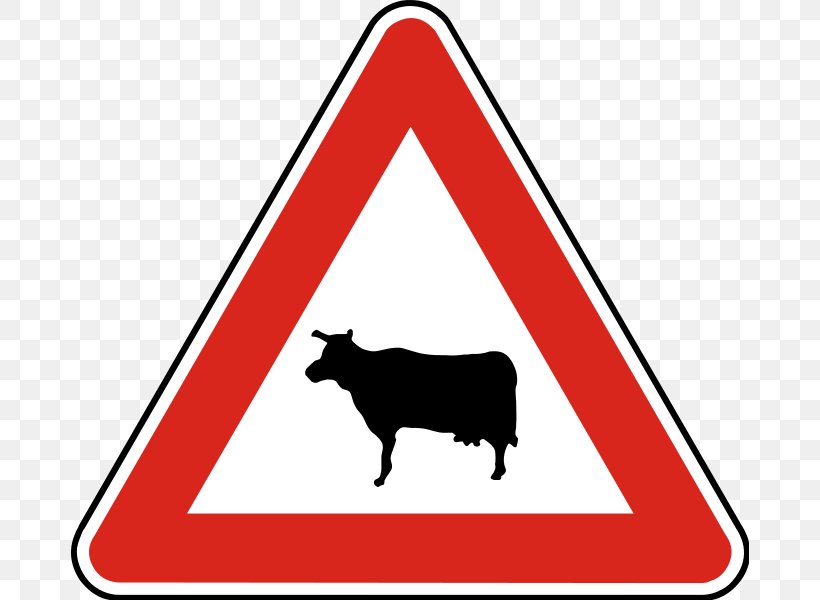 Traffic Sign Warning Sign Road, PNG, 678x600px, Traffic Sign, Area, Black, Black And White, Cattle Like Mammal Download Free