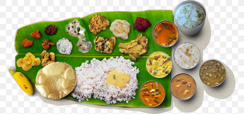 Sadhya Indian Cuisine Kerala Vegetarian Cuisine Kheer, PNG, 765x383px, Sadhya, Asian Food, Banana Leaf, Catering, Comfort Food Download Free