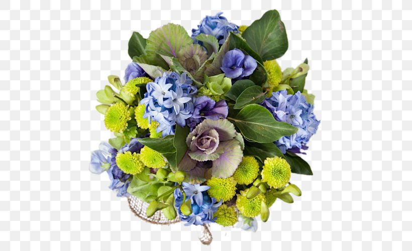 Flower Bouquet Hydrangea Cut Flowers Floral Design, PNG, 500x500px, Flower Bouquet, Artificial Flower, Bg Flowers, Blue, Cornales Download Free