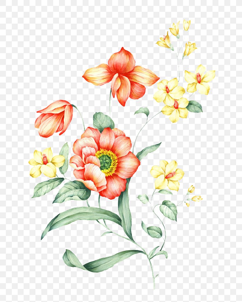 Flower Watercolor Painting Illustration, PNG, 744x1024px, Flower, Art, Color, Cut Flowers, Drawing Download Free