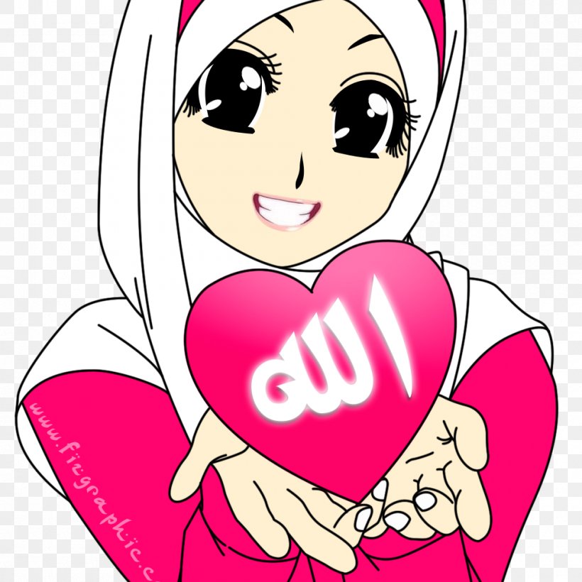 Muslim Islam Cartoon Hijab Drawing, PNG, 1000x1000px, Watercolor, Cartoon, Flower, Frame, Heart Download Free