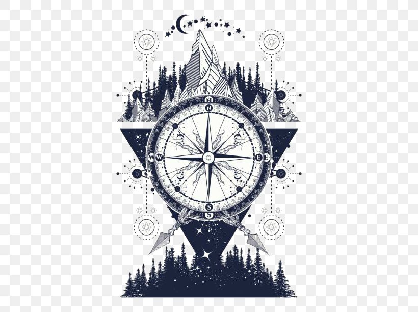 Tattoo Art Compass Vector Graphics Graphic Design Illustration, PNG, 442x612px, Tattoo Art, Adventure, Adventure Travel, Art, Black And White Download Free