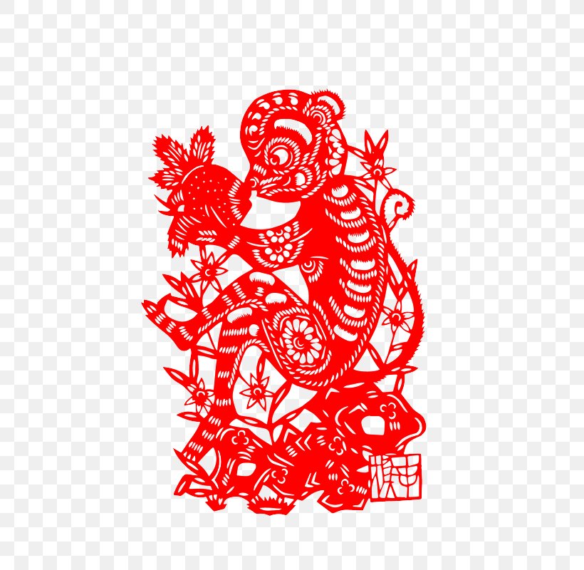Monkey Papercutting Chinese Zodiac Chinese New Year, PNG, 565x800px, Watercolor, Cartoon, Flower, Frame, Heart Download Free