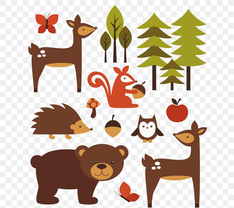 Animal Forest Illustration, PNG, 658x727px, Animal, Carnivoran, Cartoon, Christmas, Christmas Decoration Download Free