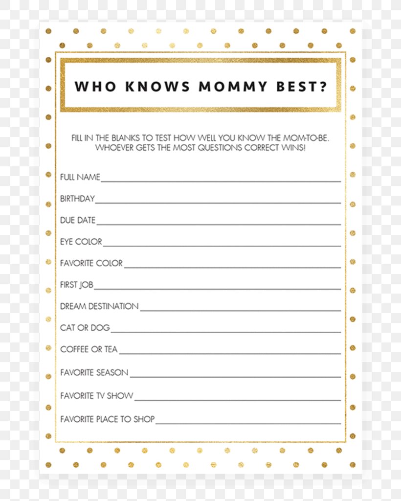 Ongebruikt Baby Shower Mother Trivia Game Quiz, PNG, 819x1024px, Baby Shower XU-29