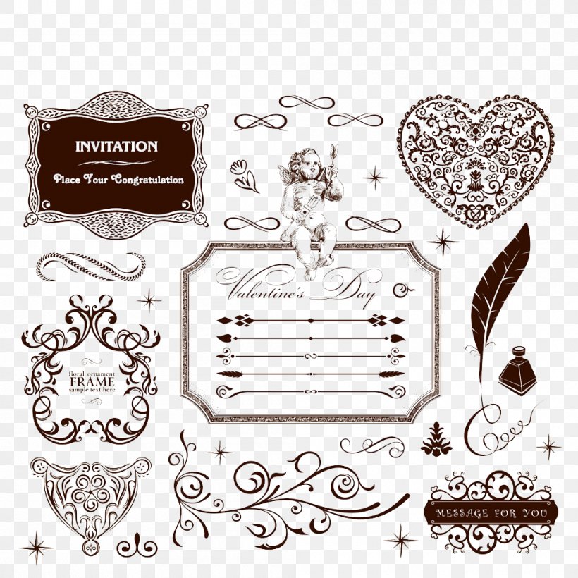 Heart Royalty-free Ornament Illustration, PNG, 1000x1000px, Heart, Black And White, Brand, Brown, Calligraphy Download Free