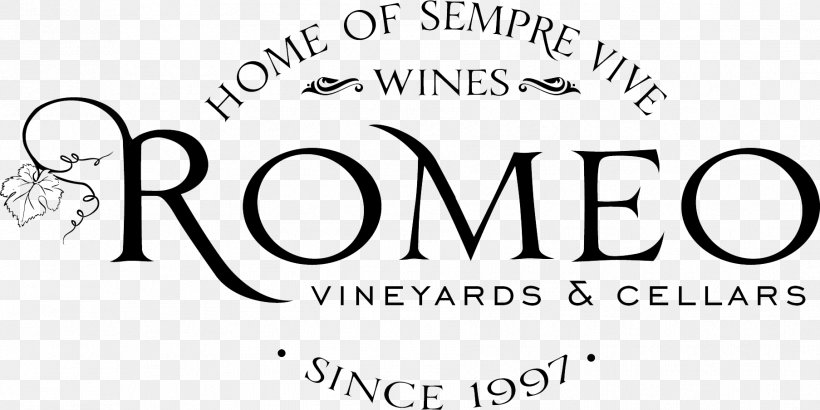 Winery Common Grape Vine Logo Romeo Vineyards & Cellars, PNG, 1807x904px, Wine, Area, Area M, Black, Black And White Download Free