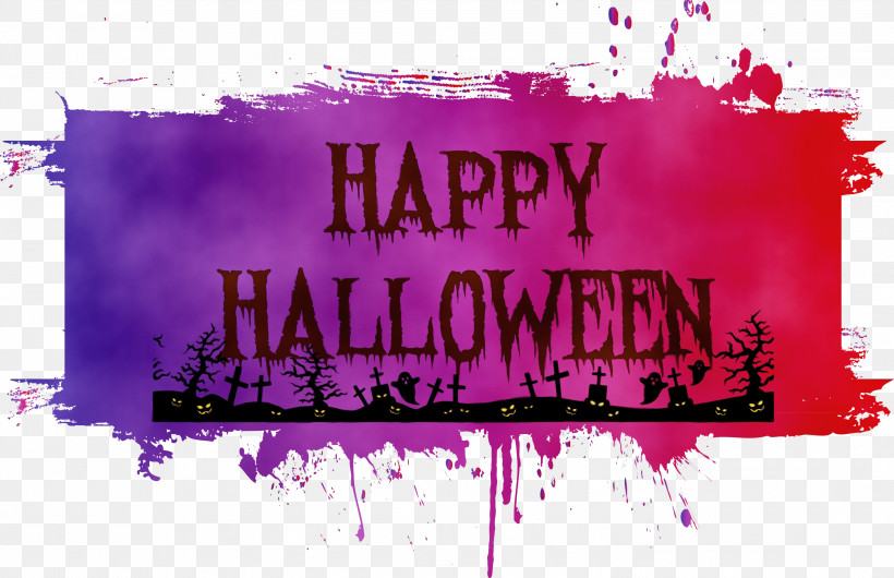 Text Banner Font, PNG, 2999x1939px, Happy Halloween, Banner, Paint, Text, Watercolor Download Free