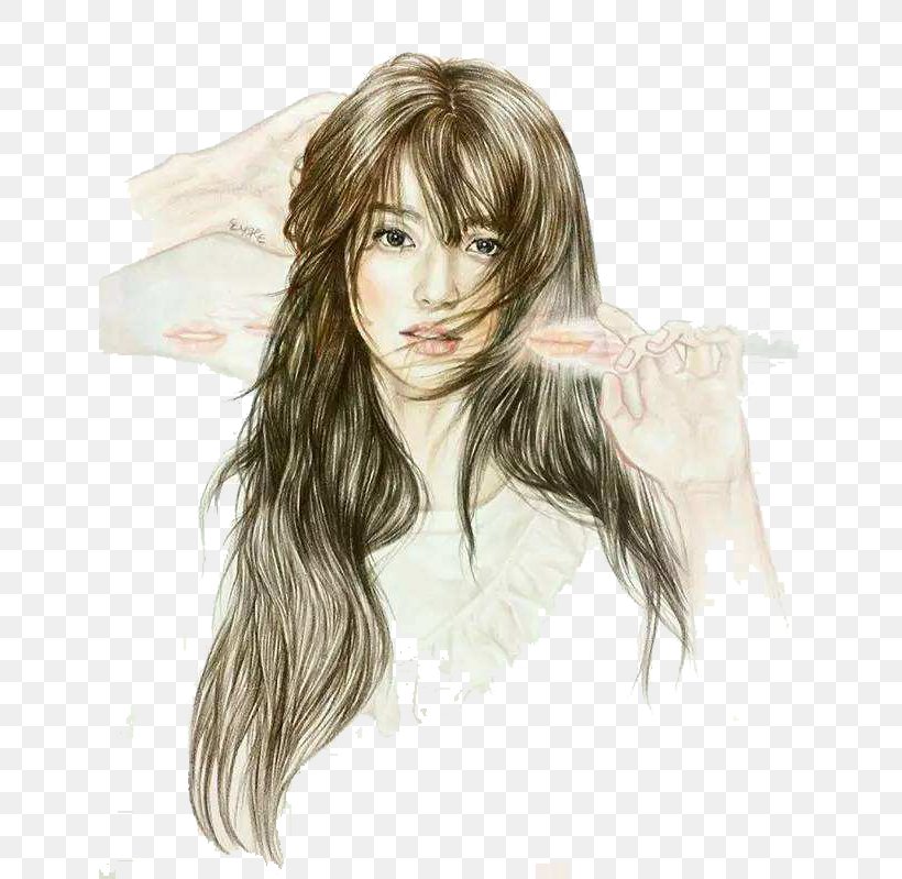 Long Hair Painting Chalk Illustration, PNG, 640x799px, Watercolor, Cartoon, Flower, Frame, Heart Download Free