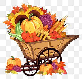 Fall Fruits - Harvest Cart With Colorful Autumn Vegetables And Fruits PNG