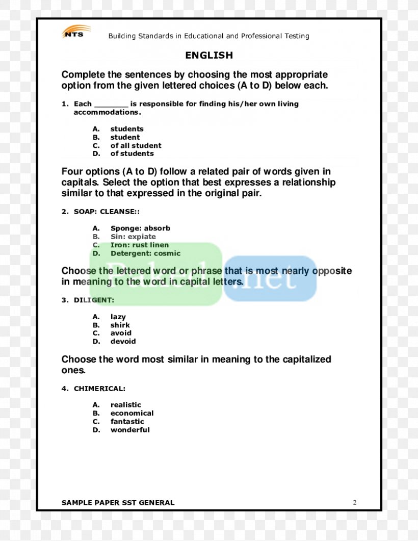 Past Paper National Testing Service Education, PNG, 850x1100px, Paper, Area, Diagram, Document, Education Download Free