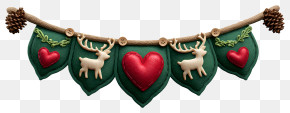 Happy New Year Scalloped Banner - Felt Garland With Hearts And Reindeer PNG