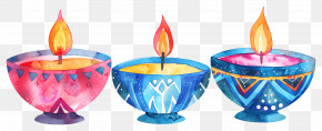 Diwali Diya - Colorful Diya Candles For Diwali Festival PNG
