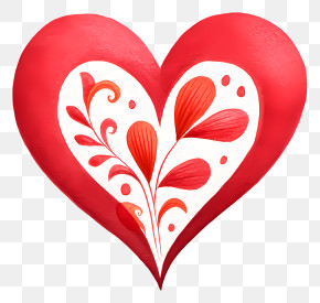 Watercolor Heart - Red Heart With Floral Design PNG