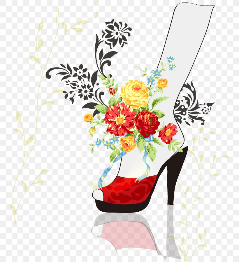 Floral Design High-heeled Shoe Fashion Handbag, PNG, 756x900px, Floral Design, Art, Clothing Accessories, Cut Flowers, Drinkware Download Free
