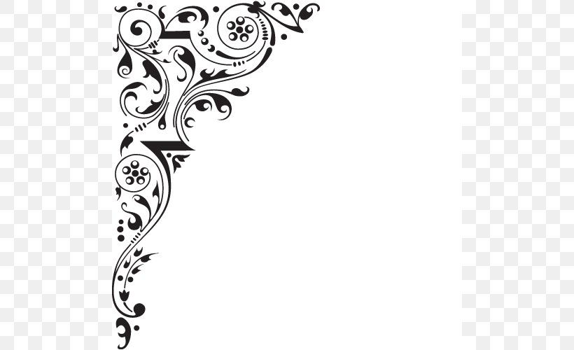 Decorative Borders Picture Frame Clip Art, PNG, 500x500px, Decorative Borders, Area, Black, Black And White, Branch Download Free