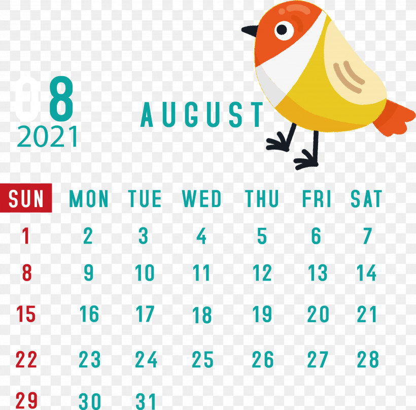 August 2021 Calendar August Calendar 2021 Calendar, PNG, 3000x2959px, 2021 Calendar, Beak, Htc, Htc Hero, Line Download Free