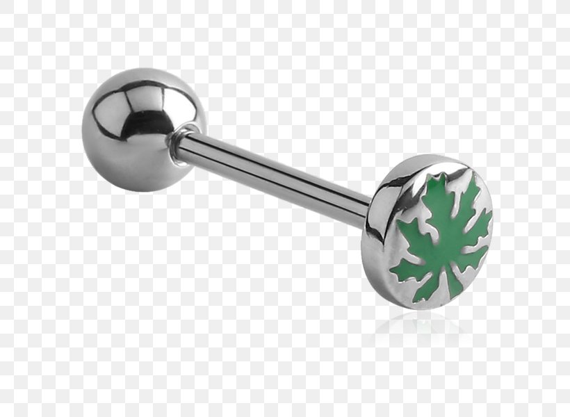 Green Middle Finger Barbell Tongue Ring